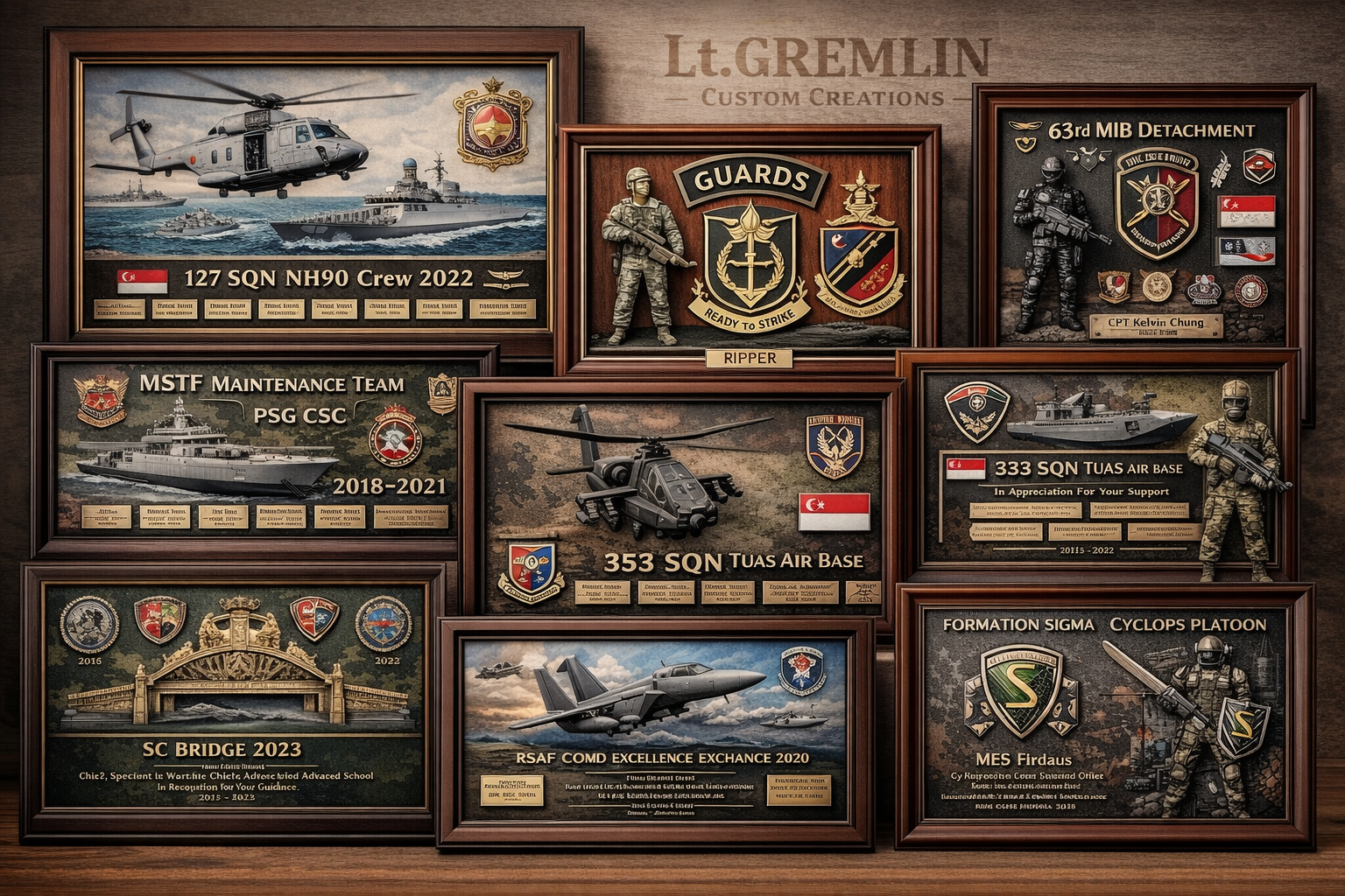 custom military plaques on display